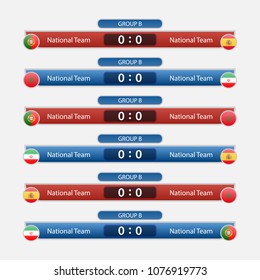 match schedule group B vector illustration. eps10.football tournament schedule. Nations flags info graphic.