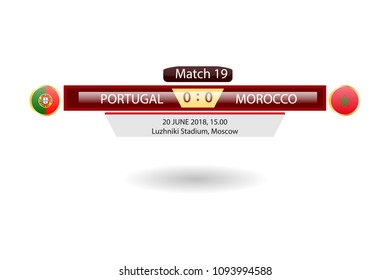 match schedule group B vector illustration. eps10.football tournament schedule. Nations flags info graphic. portugal versus morocco