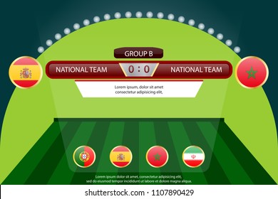 
match schedule group b vector illustration. eps10.football tournament schedule. Nations flags info graphic. spain versus morocco