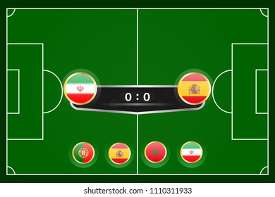 match schedule group b vector illustration. eps10.football tournament schedule. Nations flags info graphic. iran versus spain
