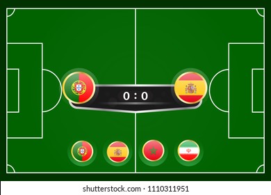  match schedule group b vector illustration. eps10.football tournament schedule. Nations flags info graphic. portugal versus spain