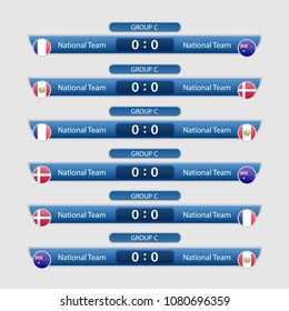 Match Schedule Group C Vector Illustration. Eps10.football Tournament Schedule. Nations Flags Info Graphic.