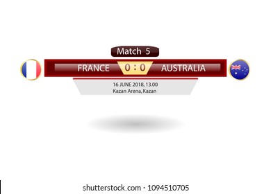  match schedule group c vector illustration. eps10.football tournament schedule. Nations flags info graphic. france versus australia
