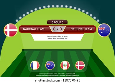match schedule group c vector illustration. eps10.football tournament schedule. Nations flags info graphic. denmark versus australia