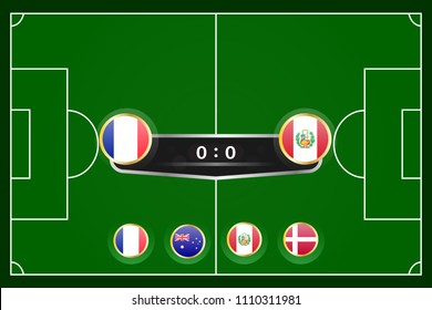 match schedule group c vector illustration. eps10.football tournament schedule. Nations flags info graphic. france versus peru