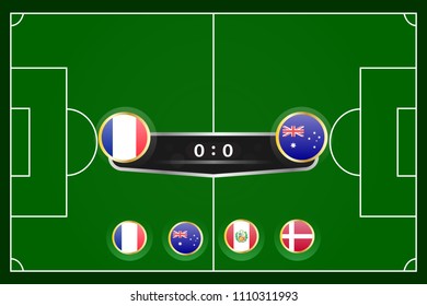 match schedule group c vector illustration. eps10.football tournament schedule. Nations flags info graphic. france versus australia