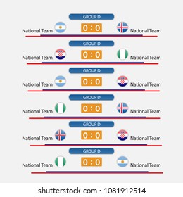 match schedule group d vector illustration. eps10.football tournament schedule. Nations flags info graphic.