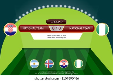 match schedule group d vector illustration. eps10.football tournament schedule. Nations flags info graphic. croatia versus nigeria