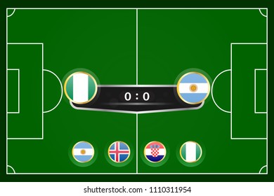 match schedule group d vector illustration. eps10.football tournament schedule. Nations flags info graphic. nigeria versus argentina