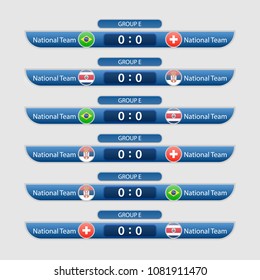 match schedule group E vector illustration. eps10.football tournament schedule. Nations flags info graphic.