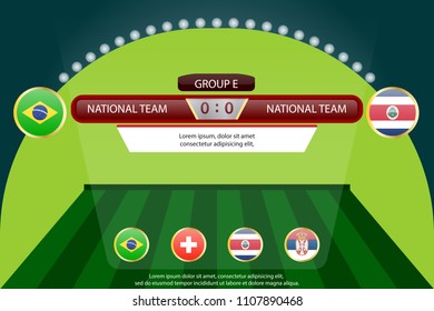 match schedule group e vector illustration. eps10.football tournament schedule. Nations flags info graphic. brazil versus costa rica