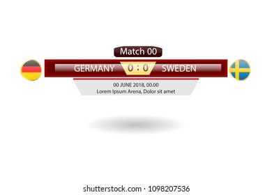 match schedule group f vector illustration. eps10.football tournament schedule. Nations flags info graphic. germany versus sweden