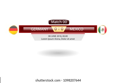 match schedule group f vector illustration. eps10.football tournament schedule. Nations flags info graphic. germany versus mexico