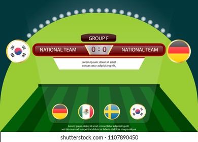 match schedule group f vector illustration. eps10.football tournament schedule. Nations flags info graphic. korea 

versus germany