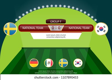 match schedule group f vector illustration. eps10.football tournament schedule. Nations flags info graphic. sweden 

versus korea