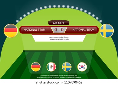 match schedule group f vector illustration. eps10.football tournament schedule. Nations flags info graphic. germany versus sweden