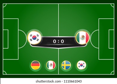 match schedule group f vector illustration. eps10.football tournament schedule. Nations flags info graphic. Korea versus mexico
