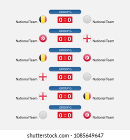 match schedule group G vector illustration. eps10.football tournament schedule. Nations flags info graphic.