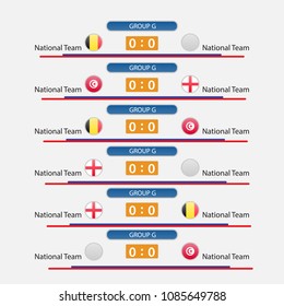 match schedule group G vector illustration. eps10.football tournament schedule. Nations flags info graphic.