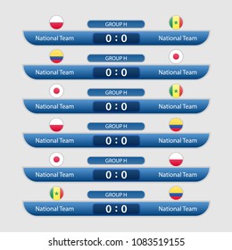 match schedule group H vector illustration. eps10.football tournament schedule. Nations flags info graphic.