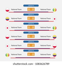 match schedule group H vector illustration. eps10.football tournament schedule. Nations flags info graphic.
