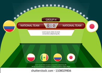 match schedule group h vector illustration. eps10.football tournament schedule. Nations flags info graphic. colombia versus japan