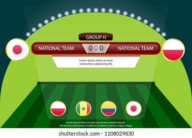 match schedule group h vector illustration. eps10.football tournament schedule. Nations flags info graphic. japan versus poland