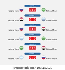 match schedule group A vector illustration. eps10.football tournament schedule. Nations flags info graphic.