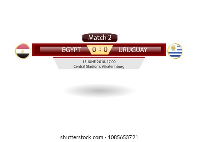match schedule group A vector illustration. eps10.football tournament schedule. Nations flags info graphic. egypt versus uruguay