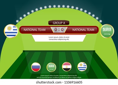 match schedule group A vector illustration. eps10.football tournament schedule. Nations flags info graphic. uruguay versus saudi arabia