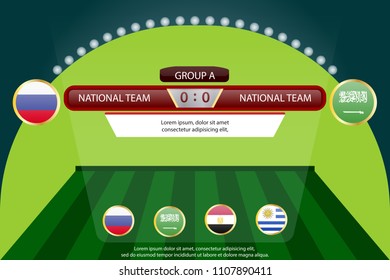 match schedule group A vector illustration. eps10.football tournament schedule. Nations flags info graphic. russia
versus saudi arabia

