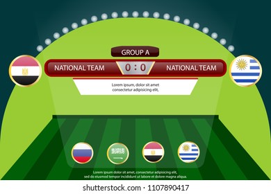 match schedule group A vector illustration. eps10.football tournament schedule. Nations flags info graphic. egypt  versus uruguay