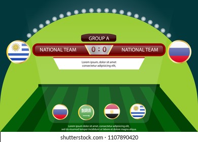 match schedule group A vector illustration. eps10.football tournament schedule. Nations flags info graphic. uruguay  versus russia