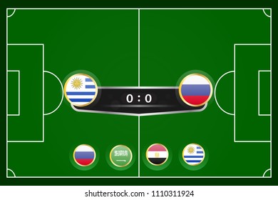match schedule group A vector illustration. eps10.football tournament schedule. Nations flags info graphic. uruguay versus russia