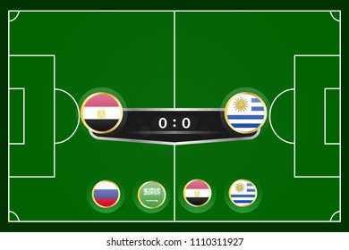 match schedule group A vector illustration. eps10.football tournament schedule. Nations flags info graphic. egypt versus uruguay