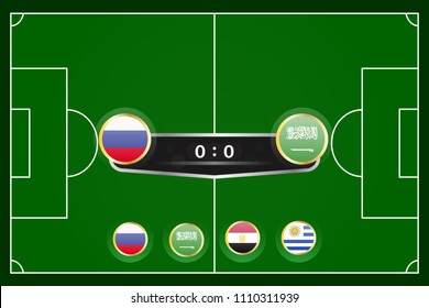 match schedule group A vector illustration. eps10.football tournament schedule. Nations flags info graphic. russia versus saudi arabia