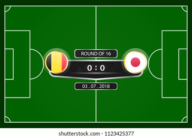 Match schedule round of 16. Soccer cup 2018. belgium versus japan. vector illustration eps10