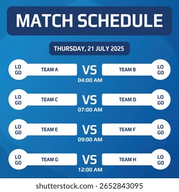 match schedule template for social media with blue and white color theme. for post template on instagram, facebook and others