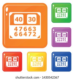 Match score board icons set collection vector 6 color isolated on white background