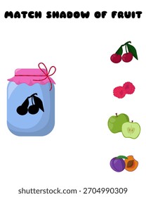 Match the shadow of the fruit, cute educational game vector illustration for kids activity