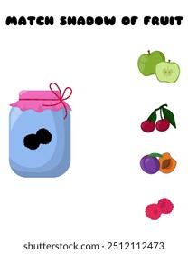 Combina la sombra de la fruta, Ilustración vectorial de juego de lógica para actividades infantiles