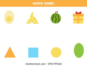 Match shapes. Educational game for learning basic geometric shapes.