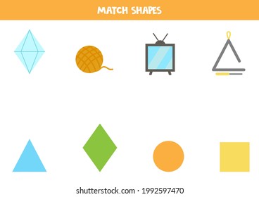 Match shapes. Educational game for learning basic geometric shapes.