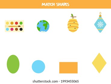 Match shapes. Educational game for learning basic geometric shapes.