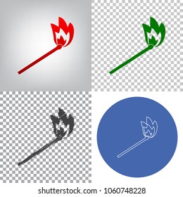 Match sign illustration. Vector. 4 styles. Red gradient in radial lighted background, green flat and gray scribble icons on transparent and linear one in blue circle.