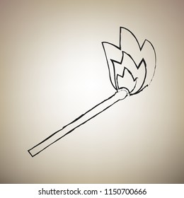 Match sign illustration. Vector. Brush drawed black icon at light brown background.