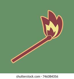 Match sign illustration. Vector. Cordovan icon and mellow apricot halo with light khaki filled space at russian green background.