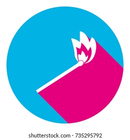 Match sign illustration. Vector. Flat white icon with mexican pink shadow inside sky blue(S and G) circle at white background. Isolated. Trend colors in 2017.