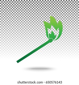 Match sign illustration. Vector. Green gradient icon with shadow at bottom on transparent and white background.