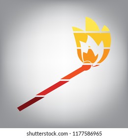 Match sign illustration. Vector. Horizontally sliced icon with colors from sunny gradient in gray background.